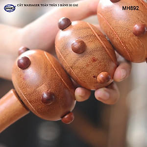 Cây lăn Massage toàn thân 3 bánh bi gai bằng gỗ Bách Xanh thơm (MH892) chăm sóc sức khỏe - giảm căng thẳng mệt mỏi