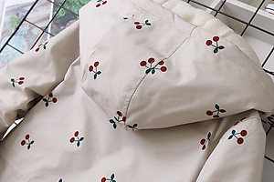 Áo khoác cho bé gái 4-14 tuổi hình quả chery bên trong lót lông ấm áp