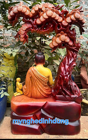 TƯỢNG PHẬT THÍCH CA NGỒI GỐC CÂY TÙNG BẰNG GỖ HƯƠNG ĐÁ TÔ LÀM MẦU GIẢ CỔ KT 50×31×15CM