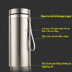Bình Giữ Nhiệt Inox 304 Đựng Nước, Có Lõi Lọc Trà Và Dây Treo 1200ml Giữ Nhiệt Lâu Tốt Trên 15H- Hàng Chính Hãng MINIIN