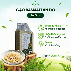 Gạo Basmati India (Ấn Độ) 1121, chỉ số đường huyết (GI) thấp, tốt cho người bị tiểu đường, Túi 5kg