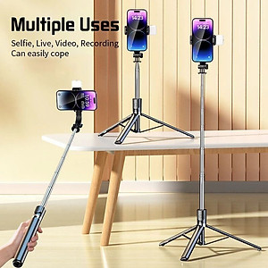 Gậy Tripod chụp ảnh tự sướng Selfie 3 chân gấp gọn 30cm, kéo dài 1M7 điều khiển từ xa có đèn Tripod chụp ảnh livestream - Hàng nhập khẩu