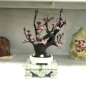 Cây hoa đào bonsai bằng đá ru by cho Tết vĩnh cửu cao 40x20x40x 5kg