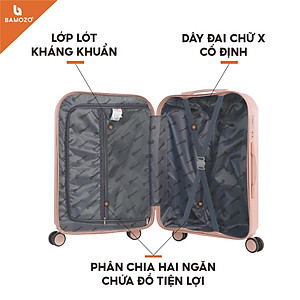 Vali du lịch thời trang Bamozo 8812 size 20/24 , vali nhựa kéo được bảo hành 5 năm.