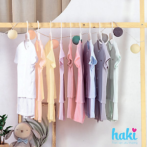 Bộ quần áo sơ sinh cho bé trai - bé gái - cộc tay cài giữa vải tre siêu mềm mịn cao cấp Haki BB001 ( 2,5kg - 15kg) 
