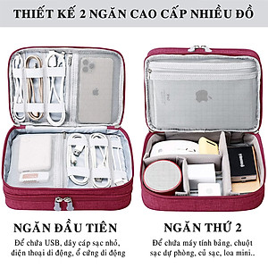 Túi Đựng Phụ Kiện Điện Thoại 2 Ngăn Lớn Cải Tiến Nhiều Ngăn Chống Nước, Chống Sốc – Túi Bảo Vệ Phụ Kiện Máy Tính Bảng Máy Ảnh Loa Sạc Sự Phòng Cáp Củ Sạc Hàng Chính Hãng Dododios