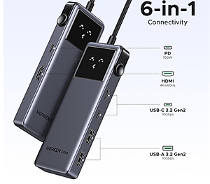 Hub chuyển đổi  USB-C 6 in 1 Groovy Robot Uno Ugreen 35998 ra USB-C, USB-A 3.2, HDMI 4K@60Hz, Sạc PD 100W - Hàng chính hãng