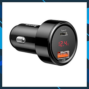 Tẩu củ sạc nhanh đa năng cho xe hơi / xe ô tô trang bị cổng Type-C PD và USB hiệu Baseus Aurora trang bị đen LED hiển thị thông số sạc (Công suất 45W - 6A, Quick Charge 3.0 / Quick Chagre 4.0, sạc nhanh PD) - Hàng chính hãng