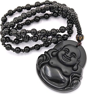 Vòng cổ Phật Di lặc đá thạch anh đen DDLD23