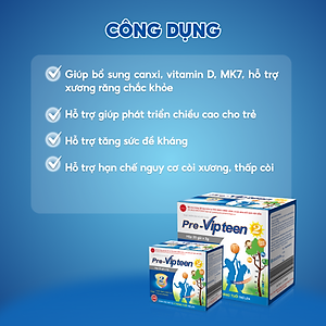 Cốm Pre-Vipteen 2 Bổ Sung Canxi Tăng Chiều Cao, Tăng Sức Đề Kháng Phát Triển Thể Lực Cho Trẻ Hộp 20 Gói