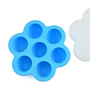 Silicone Infant Breast Milk Freezer Tray Weaning 7 Grids w/ Lid Crisper Ice Mould for Vegetable & Fruit Purees