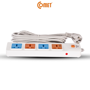 Ổ Cắm Điện Nối Dài COMET CES10405 Dây Dài 5M, 4 Lỗ 3 Chấu, Chất Liệu Nhựa Pp Chống Cháy, Có Cầu Chì Bảo Vệ