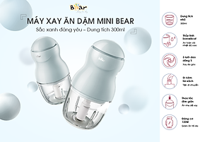 Máy Xay Thực Phẩm Đa Năng, Máy Xay Ăn Dặm BEAR GR-B03V2 Xay Cực Êm An Toàn Vệ Sinh, Dung Tích 0.3 Lít Công Suất 120 W - Hàng Chính Hãng