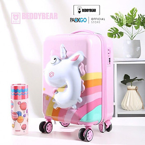 Vali Kéo Du lịch Trẻ Em MCN Beddy Bear 17 inch - họa tiết Kỳ Lân dập nổi 3D chống va đập, bánh xoay 360 - Khóa TSA cố định trên Vali - Bảo hành 5 năm MIỄN PHÍ