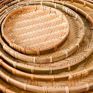 Mẹt tre thủ công ONGTRE 18cm-60cm, viền đỏ và viền mây phục vụ nhà hàng, trang trí