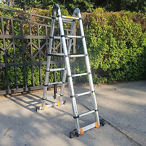 Thang nhôm rút đôi có bánh xe di chuyển tiện lợi, thanh giằn gia cố, khóa thang 2 lớp - NIKITA 2024