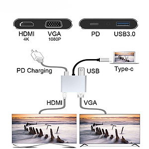 Cáp chuyển Đổi USB Type-c ra 4 cổng HDMI/ VGA/ USB và cổng sạc hỗ trợ chế độ Dex - UHV41160 Hàng Chính Hãng