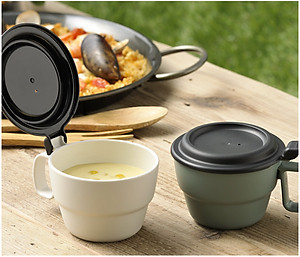 Cốc súp có nắp đậy 300ML cao cấp màu Vàng nhạt Nội địa NHẬT BẢN