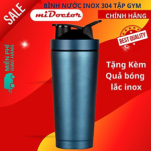 Bình Lắc Inox Tập Gym Shaker Cao Cấp Chính Hãng miDoctor 800ml – Chọn Màu Tặng Kèm Bóng Lò Xo Đánh Bột