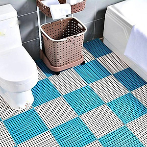 Combo 6 Tấm Thảm Nhựa Chống Trơn Trượt Nhà Tắm Lỗ Ghép Kháng Khuẩn GROFA (Giao Màu Ngẫu Nhiên )