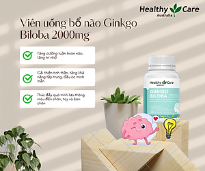 Bổ não Úc Healthy Care Ginkgo Biloba 2000, Giúp tăng tuần hoàn máu não, Cải thiện chức năng nhận thức, Trí nhớ, Giúp an thần và Giảm Stress - OZ Slim Store