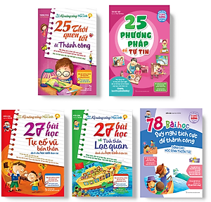 Sách: Combo 5 Cuốn Rèn Luyện Kỹ Năng Sống Cho Học Sinh: 78 Bài Học Suy Nghĩ Tích Cực + 27 Bài Học Tự Cổ Vũ Bản Thân + 27 Bài Học Về Tinh Thần Lạc Quan + 25 Thói Quen Tốt Để Thành Công (TB) + 25 Phương Pháp Để Tự Tin