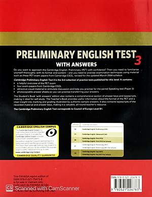Cambridge Preliminary English Test 3 Student's Book with Answers Reprint Edition