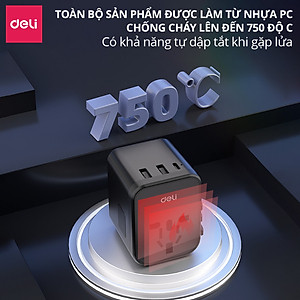 Ổ Cắm Chuyển Đổi Du Lịch Deli Sạc Nhanh 70W Củ Sạc Đa Năng DELI 4 Loại Chân Cắm Chuyển Đổi Dòng Điện