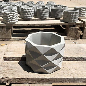 Chậu trồng sen đá , xương rồng, bonsai cây cảnh bằng xi măng Model Origami hình trụ tròn 11x8.5cm- Cement pots handmade Vintage / gift