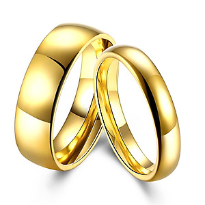 Combo Nhẫn trơn truyền thống Nam Nữ, Chất liệu hợp kim Titanium, bản rộng 4 li-Nữ và 6li-Nam, Kèm túi Nhung đựng trang sức.