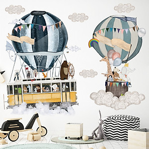 Decal dán tường cho bé Sticker dán tường in chất lượng cao có keo mặt sau mẫu Khinh Khí Cầu ZH79