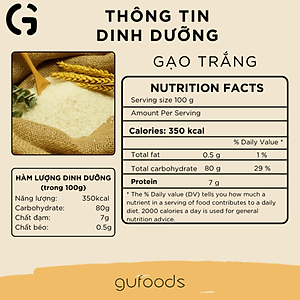 Gạo thơm GUfoods (1kg) - Cơm mềm dẻo, Thơm tự nhiên, Hạt dài, Nguyên liệu vựa lúa Đồng bằng Sông Cửu Long