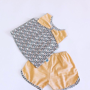 Bộ quần áo ngắn bé gái họa tiết Nhí vàng nơ cotton - AICDBGIXNZ6E - AIN Closet
