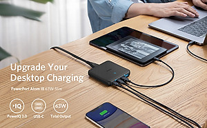 Adapter sạc Anker 4 cổng 63W / 45W GaN + PIQ 3.0 PowerPort Atom III Slim Tích Hợp USB Type-C - A2046 - Hàng chính hãng