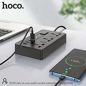 Ổ Cắm Điện Đa Năng 8IN1 ( 3 Chạc-4 Cổng usB-1TyPe C)- Bộ Cổng Chia Sạc Nhanh 18W Hoco DC15- Hàng Chính Hãng