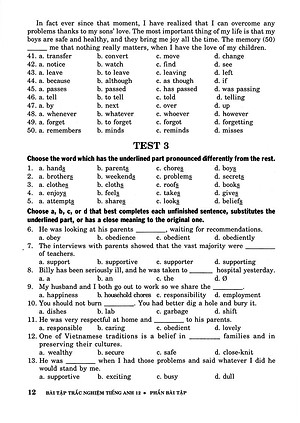 Sách Bài Tập Trắc Nghiệm Tiếng Anh 12 (Không Đáp Án)