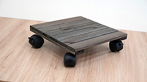 Đế Lót Chậu Cây Có Bánh Xe Thương Hiệu ANKAN, Đế Để Chậu Cây, Mặt Vuông Bằng Gỗ Tràm, Màu Đen Đường Kính 30 Cm, Tải Trọng 80kg - Hàng Xuất Khẩu