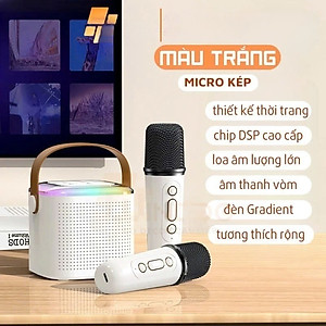 Loa Bluetooth mini kèm 2 micro hát karaoke không dây - Mic hát karaoke âm thanh chất lượng lọc âm khử nhiễu LED RGB - Hàng Nhập Khẩu