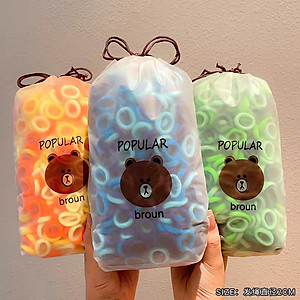 Túi Chun Cột Tóc Vải Mix Màu Kèm Túi Rút Gấu Nâu Xinh Xắn Cho Bé Gái