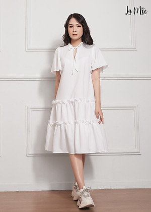 Đầm Babydoll Lụa Crep Nhún Bèo Tay Loe Maxivic, La Mộc - LM012206