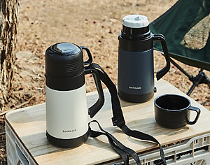 Bình giữ nhiệt Lock&Lock Easy Outdoor Vacuum Bottle màu trắng ngà LHC1485IVY 1,8L - Hàng chính hãng có quai xách, nắp dùng làm cốc nước - JoyMall