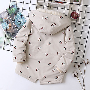 Áo khoác cho bé gái 4-14 tuổi hình quả chery bên trong lót lông ấm áp