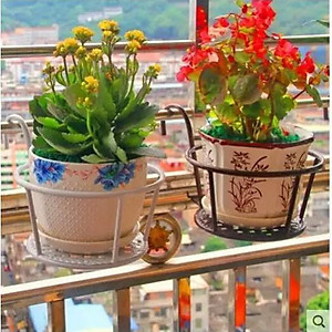 Giá kim loại để chậu hoa, cây cảnh mini có móc treo ban công tiện lợi - ĐEN