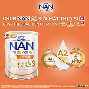 Sữa bột NAN INFINIPRO A2 3 với công thức đầu tiên chứa đạm A2, 6HMO & Lợi khuẩn kép nhập khẩu Thụy Sĩ - Hộp 800g (2 - 6 tuổi)