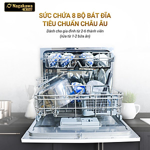Máy rửa bát 8 bộ cao cấp Nagakawa NK8D61M- Bảo hành 2 năm - Made in Malaysia - Hàng chính hãng