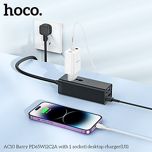 Ổ cắm điện đa năng sạc nhanh PD 65W cổng typeC + QC18W có 2*USB + 2*Type-C có 1 lỗ cắm tải 2500W dây dài 1.5m AC10 - hàng chính hãng