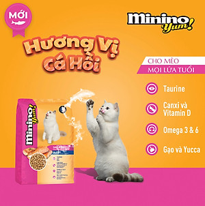 COMBO 5 Gói Thức Ăn Hạt Cho Mèo Vị Cá Hồi Và Hải Sản Minino Yum 350g
