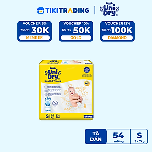 Tã dán em bé Siêu khô thoáng gói Jumbo Unidry G6X size S-54 miếng