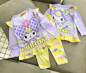 Đồ bộ ngủ dài tay cho bé gái kuromi hello kitty từ 12-40kg chất thun lạnh mềm mịn mát