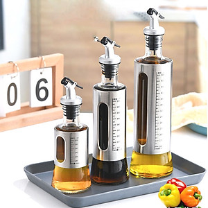 Chai Đựng Dầu Ăn Nước Mắm, Bình Thủy Tinh Bọc Inox Cao Cấp Chai Đựng Gia Vị Thủy Tinh Bọc Inox 304,Bình Rót Dầu Ăn, Nước Tương, Nước Mắm 200/300/500ml